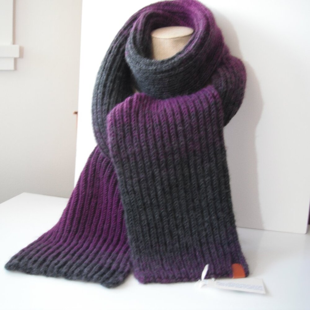 Hand Knit Scarf Long Warm Wool Blend Purple/Grey Hand knit by me